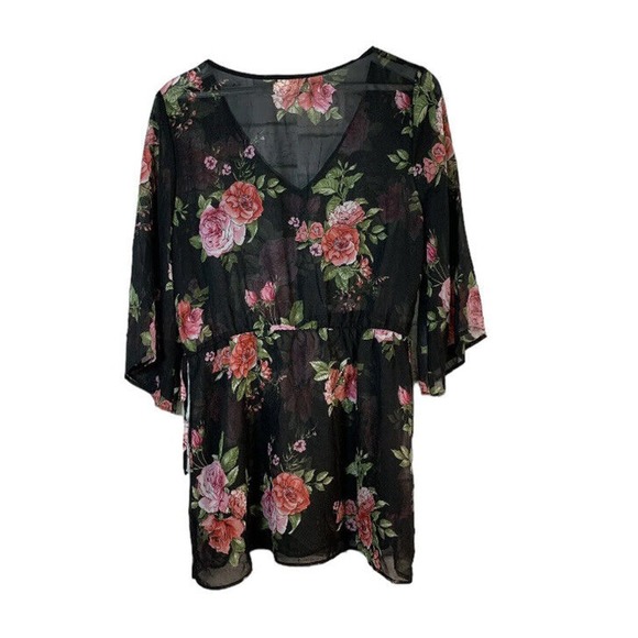 Ultra Beach Womens Sheer Floral Print Bathing Suit Coverup w/ Waist Ties Size XL - Picture 2 of 10